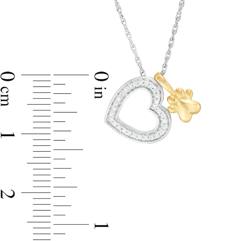 0.1 CT. T.W. Natural Diamond Heart Outline and Paw Print Pendant in Sterling Silver and 10K Yellow Gold
