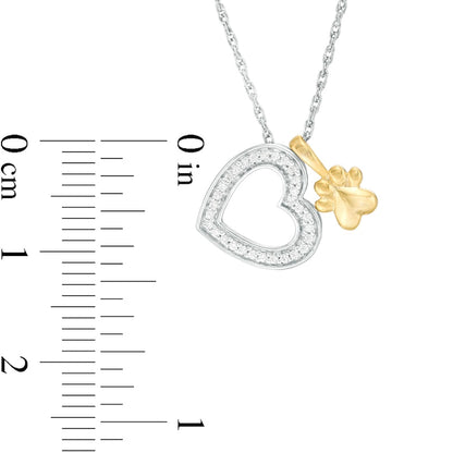 0.1 CT. T.W. Natural Diamond Heart Outline and Paw Print Pendant in Sterling Silver and 10K Yellow Gold