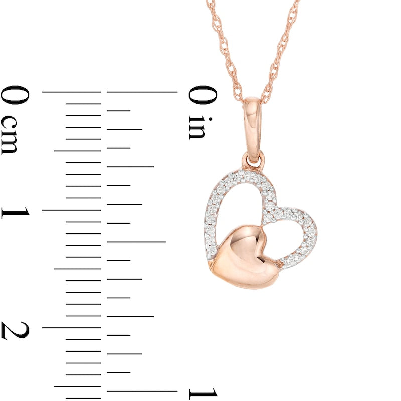 0.05 CT. T.W. Natural Diamond Tilted Double Heart Pendant in 10K Rose Gold