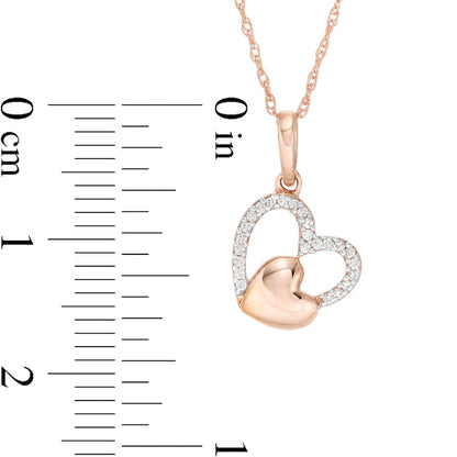 0.05 CT. T.W. Natural Diamond Tilted Double Heart Pendant in 10K Rose Gold