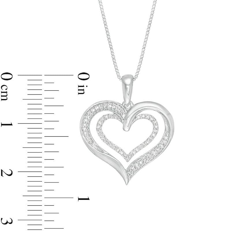 0.13 CT. T.W. Natural Diamond Double Heart Pendant in Sterling Silver