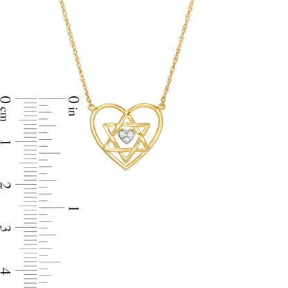 Natural Diamond Accent Double Heart with Star of David Necklace in 10K Yellow Gold