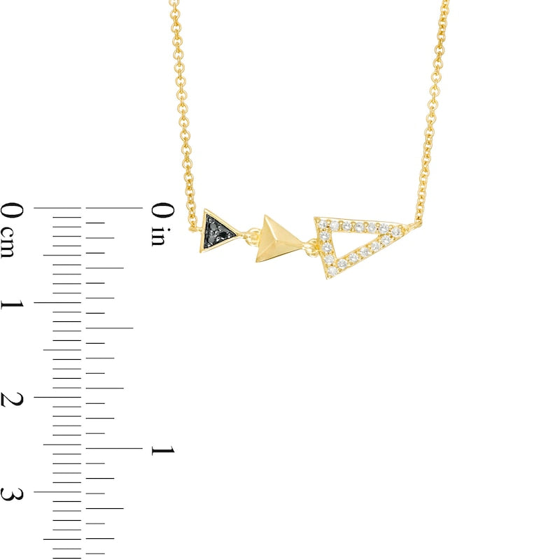 0.1 CT. T.W. Enhanced Black and White Natural Diamond Graduated Triple Triangle Necklace in 10K Yellow Gold