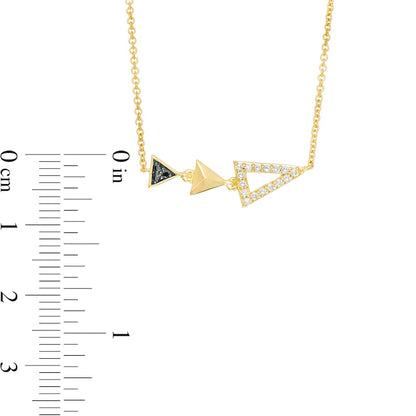0.1 CT. T.W. Enhanced Black and White Natural Diamond Graduated Triple Triangle Necklace in 10K Yellow Gold