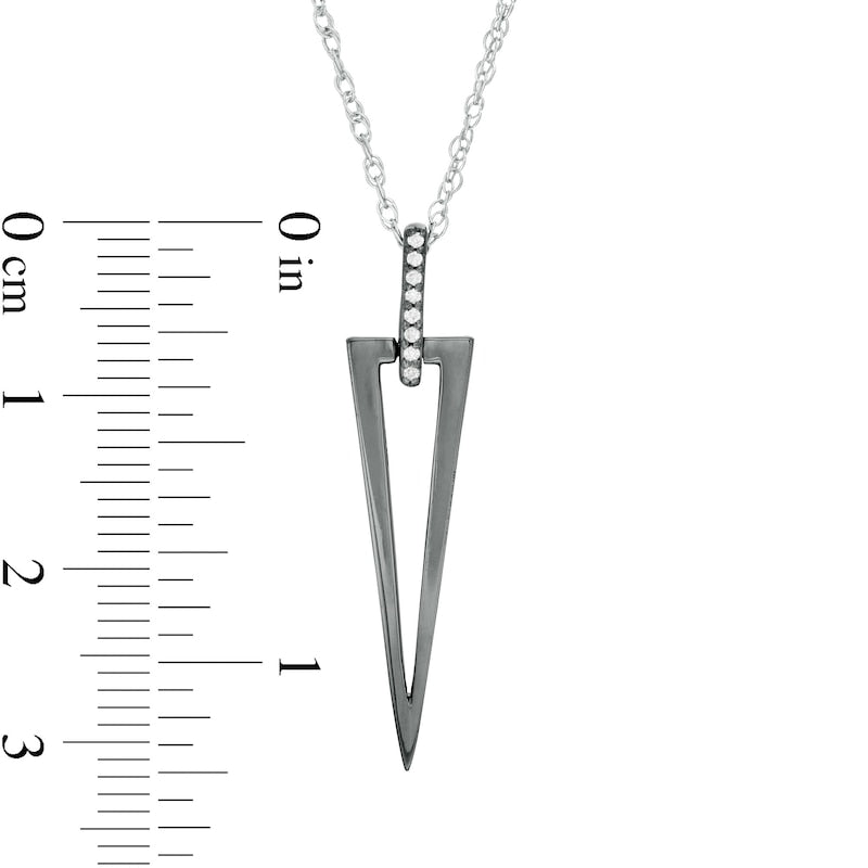 Natural Diamond Accent Elongated Triangle Outline Pendant in Sterling Silver and Black Rhodium