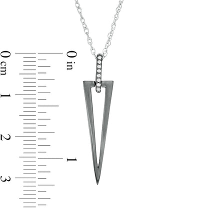Natural Diamond Accent Elongated Triangle Outline Pendant in Sterling Silver and Black Rhodium