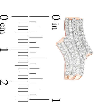 1.25 CT. T.W. Baguette and Round Diamond Multi-Row Bypass Hoop Earrings in 10K Rose Gold
