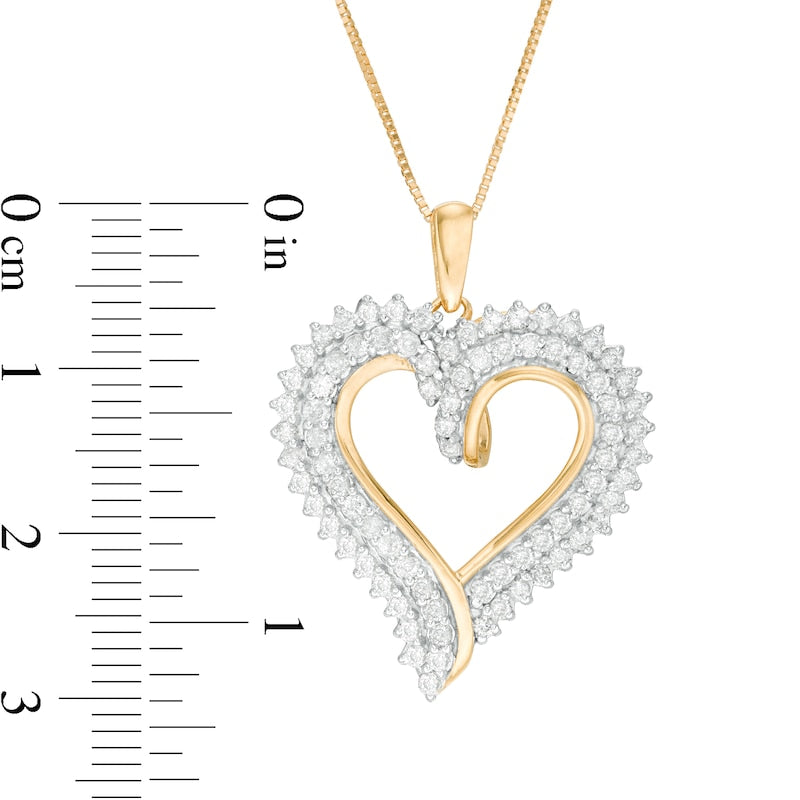 1 CT. T.W. Natural Diamond Double Row Heart Pendant in 10K Yellow Gold