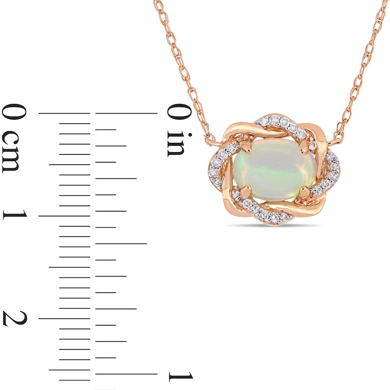 Sideways Oval and 0.07 CT. T.W. Natural Diamond Twist Frame Necklace in 10K Rose Gold - 17"
