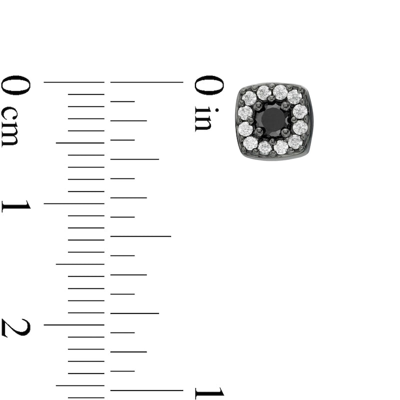 0.38 CT. T.W. Enhanced Black and White Diamond Cushion Frame Stud Earrings in 10K White Gold with Black Rhodium