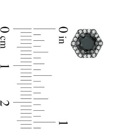 1.38 CT. T.W. Enhanced Black and White Diamond Hexagonal Frame Stud Earrings in 10K White Gold with Black Rhodium