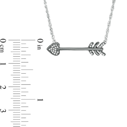 0.07 CT. T.W. Natural Diamond Heart Arrow Necklace in Sterling Silver and Black Rhodium