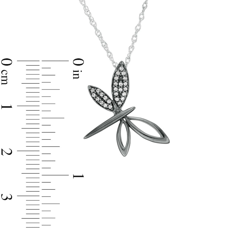 0.1 CT. T.W. Natural Diamond Tilted Dragonfly Pendant in Sterling Silver and Black Rhodium
