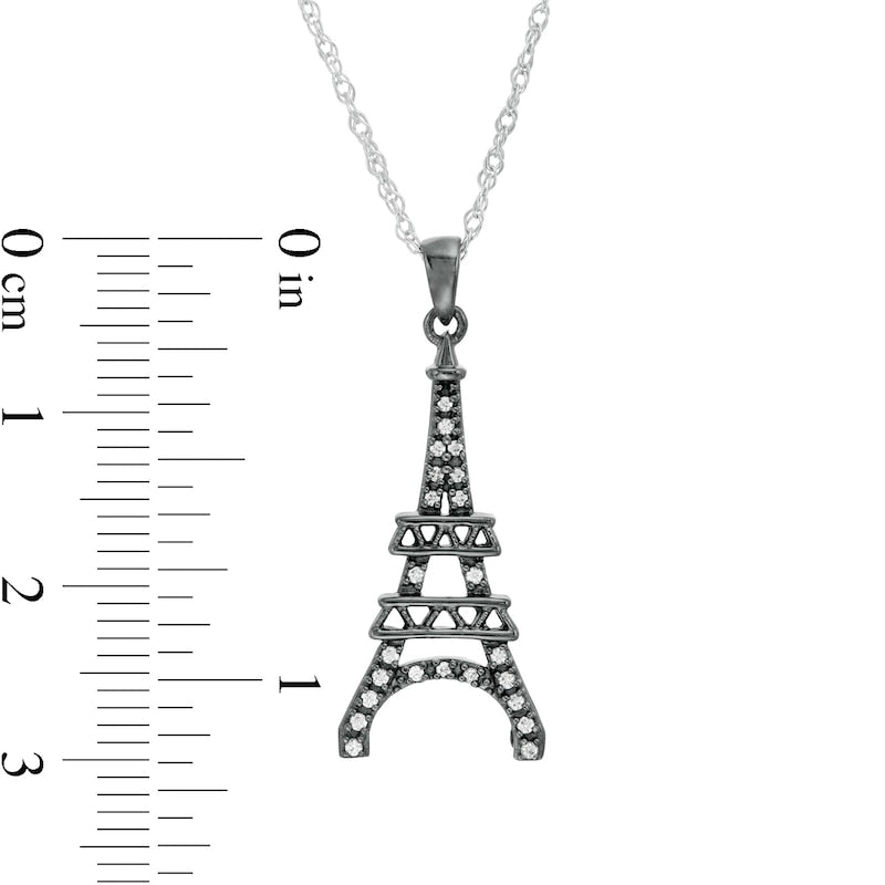 0.1 CT. T.W. Natural Diamond Eiffel Tower Pendant in Sterling Silver and Black Rhodium
