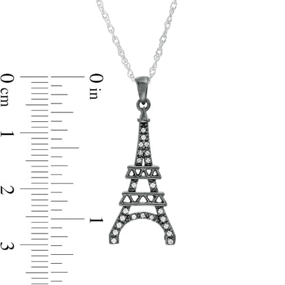 0.1 CT. T.W. Natural Diamond Eiffel Tower Pendant in Sterling Silver and Black Rhodium