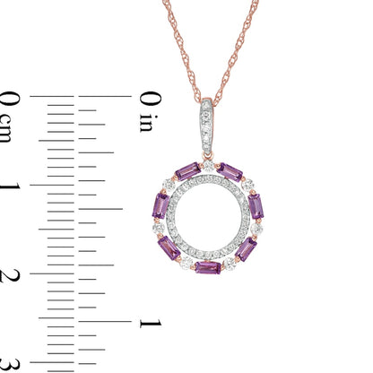 Baguette-Cut Amethyst and 0.17 CT. T.W. Natural Diamond Double Circle Pendant in 10K Rose Gold