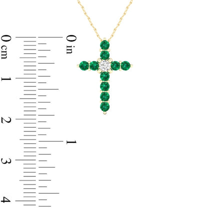 Emerald and 0.05 CT. Natural Diamond Cross Pendant in 10K Yellow Gold