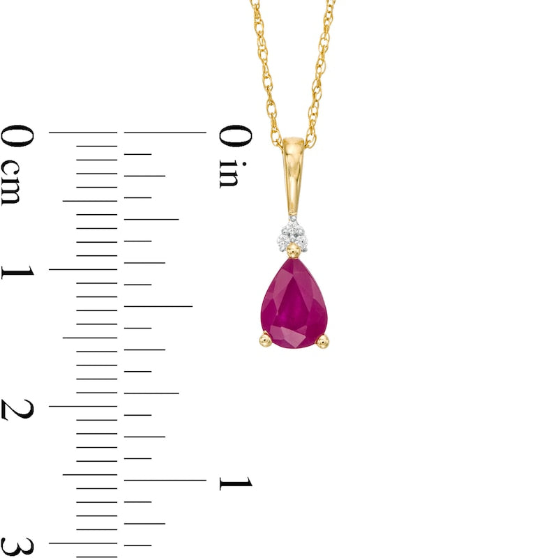 Pear-Shaped Ruby and Natural Diamond Accent Tri-Top Pendant in 10K Yellow Gold