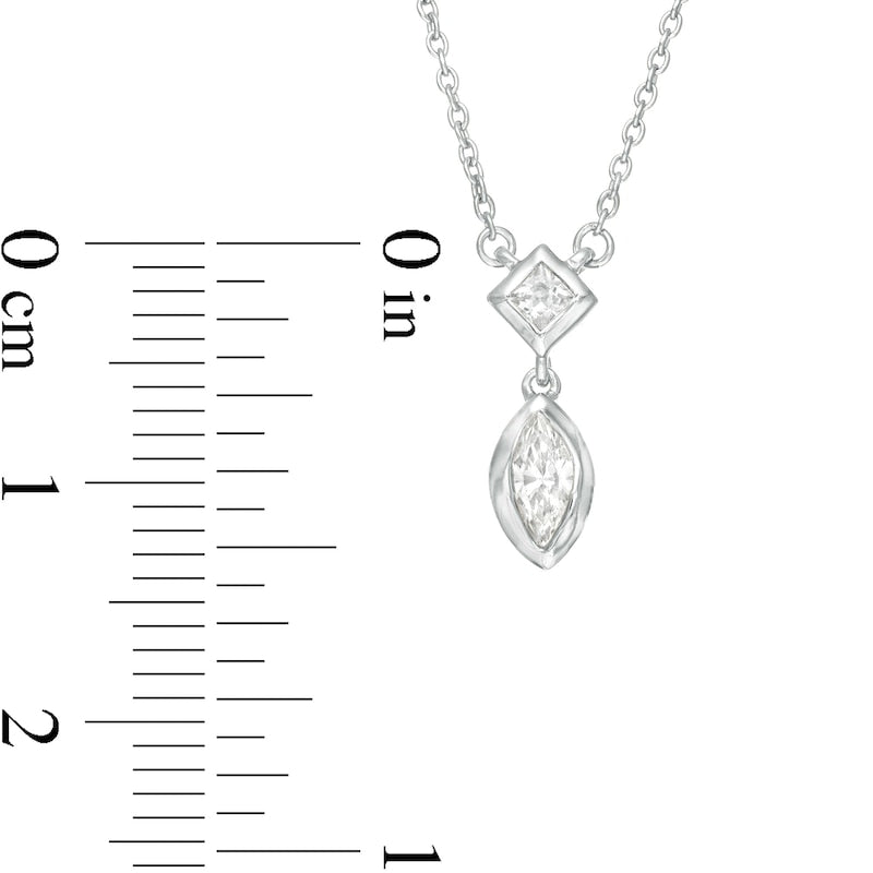 0.2 CT. T.W. Marquise and Princess-Cut Natural Diamond Necklace in 10K White Gold