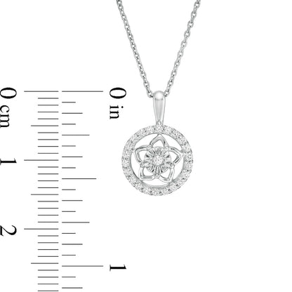 0.17 CT. T.W. Natural Diamond Circle Frame with Flower Pendant in 14K White Gold