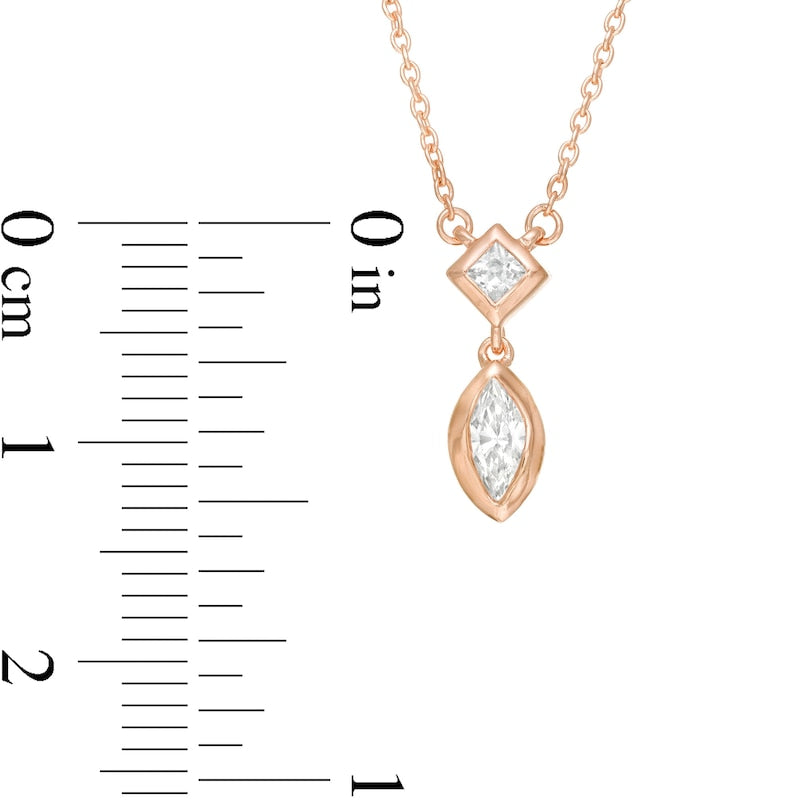 0.2 CT. T.W. Marquise and Princess-Cut Natural Diamond Necklace in 10K Rose Gold