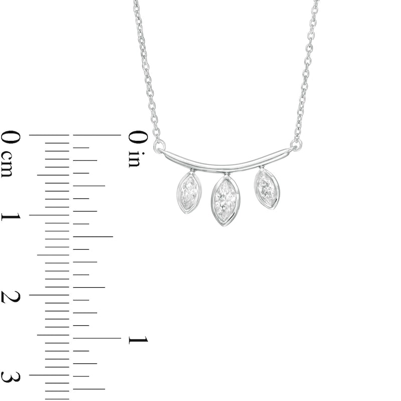 0.2 CT. T.W. Marquise Natural Diamond Three Stone Curved Bar Necklace in 10K White Gold