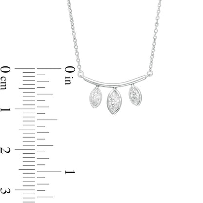 0.2 CT. T.W. Marquise Natural Diamond Three Stone Curved Bar Necklace in 10K White Gold