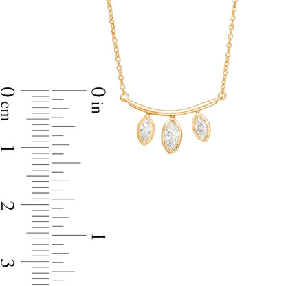 0.2 CT. T.W. Marquise Natural Diamond Three Stone Curved Bar Necklace in 10K Yellow Gold