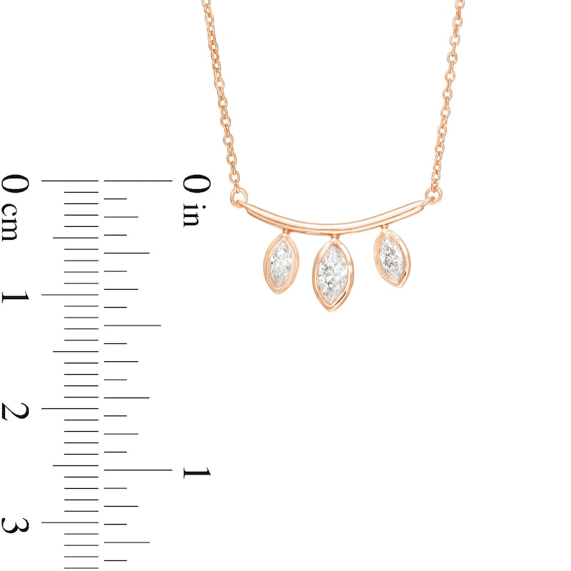 0.2 CT. T.W. Marquise Natural Diamond Three Stone Curved Bar Necklace in 10K Rose Gold