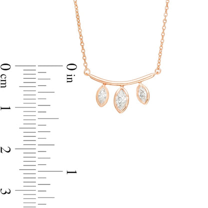 0.2 CT. T.W. Marquise Natural Diamond Three Stone Curved Bar Necklace in 10K Rose Gold