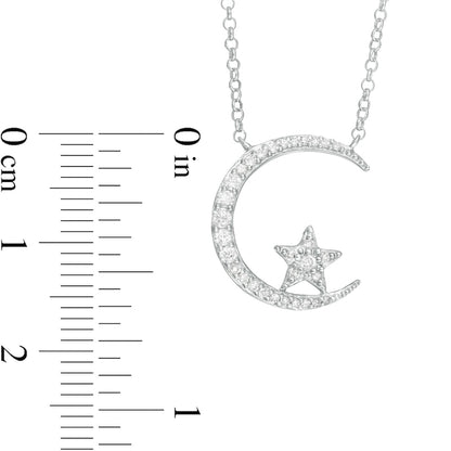 0.2 CT. T.W. Natural Diamond Crescent Moon and Star Necklace in Sterling Silver