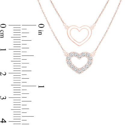 0.2 CT. T.W. Natural Diamond Double Heart Outline Double Strand Layered Necklace in 10K Rose Gold