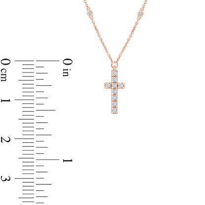 0.2 CT. T.W. Natural Diamond Cross Station Necklace in 10K Rose Gold - 16"
