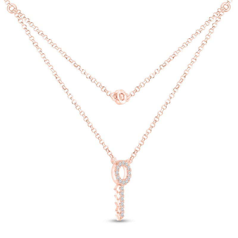 0.2 CT. T.W. Natural Diamond Key Double Strand Layered Necklace in 10K Rose Gold