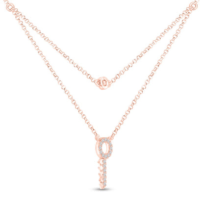0.2 CT. T.W. Natural Diamond Key Double Strand Layered Necklace in 10K Rose Gold