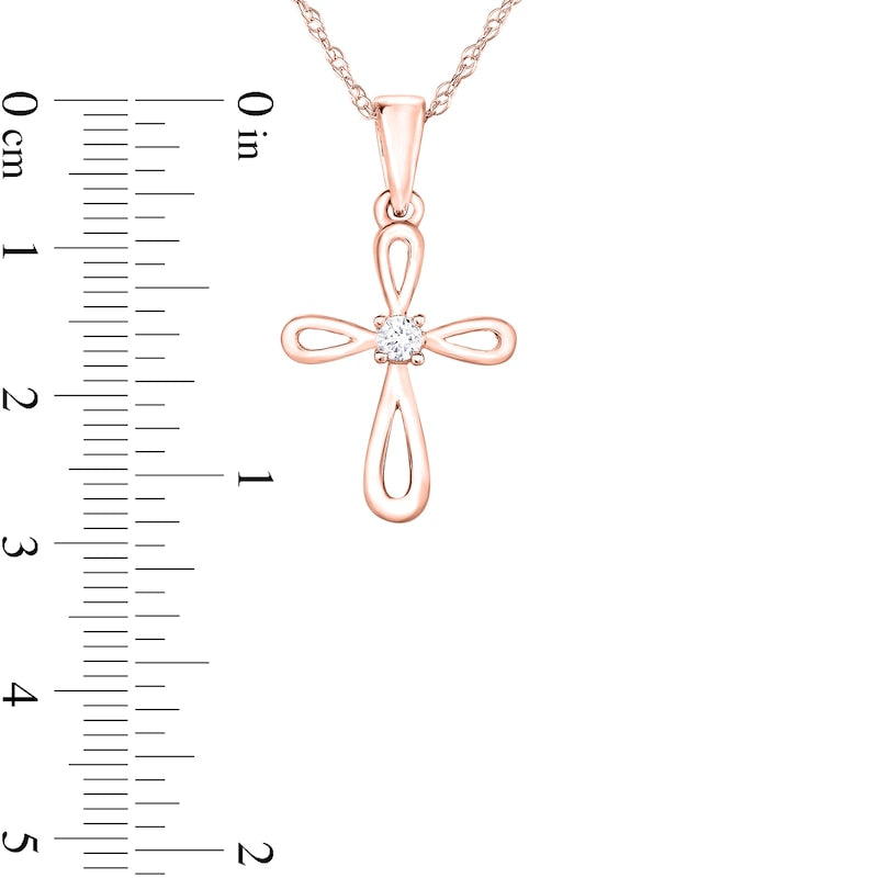 Natural Diamond Accent Loop Cross Pendant in 10K Rose Gold