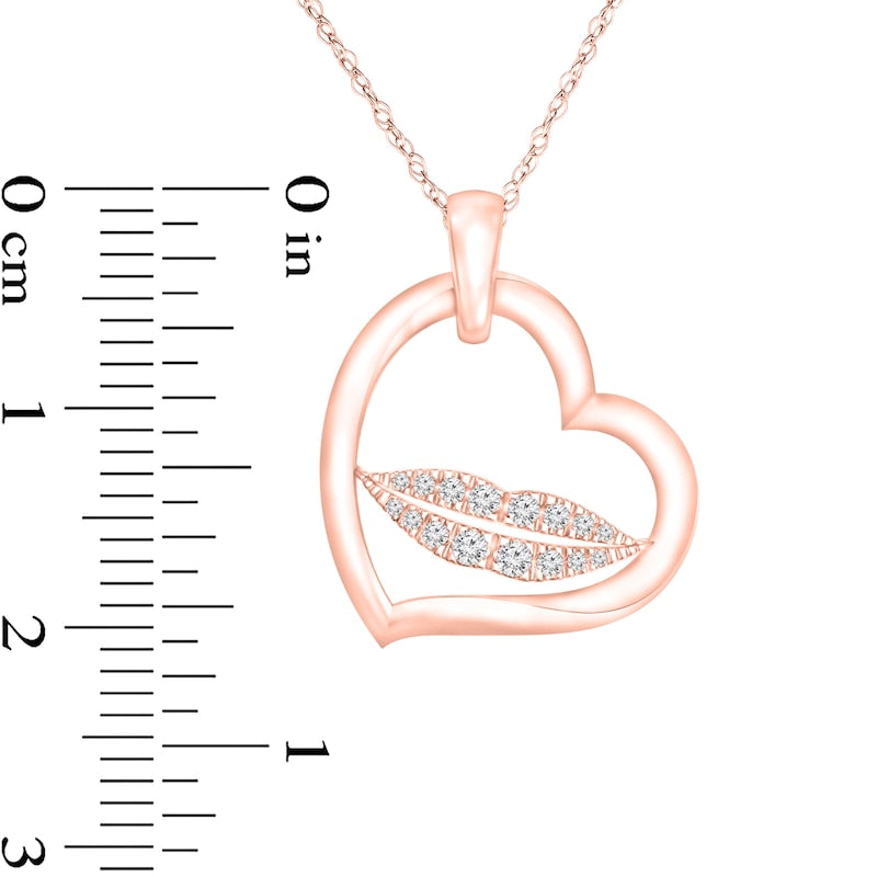 0.1 CT. T.W. Natural Diamond Tilted Heart Outline with Lips Pendant in 10K Rose Gold