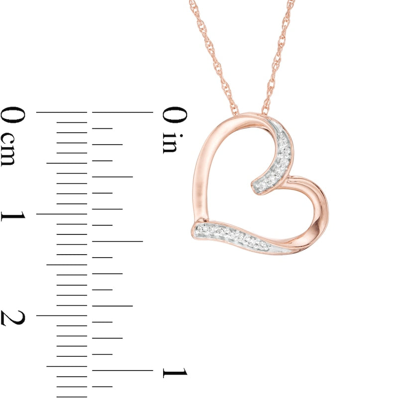 0.05 CT. T.W. Natural Diamond Tilted Heart Outline Pendant in 10K Rose Gold