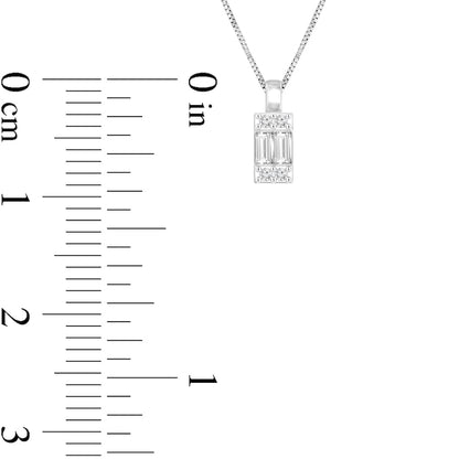 0.1 CT. T.W. Baguette and Round Natural Diamond Pendant in 10K White Gold