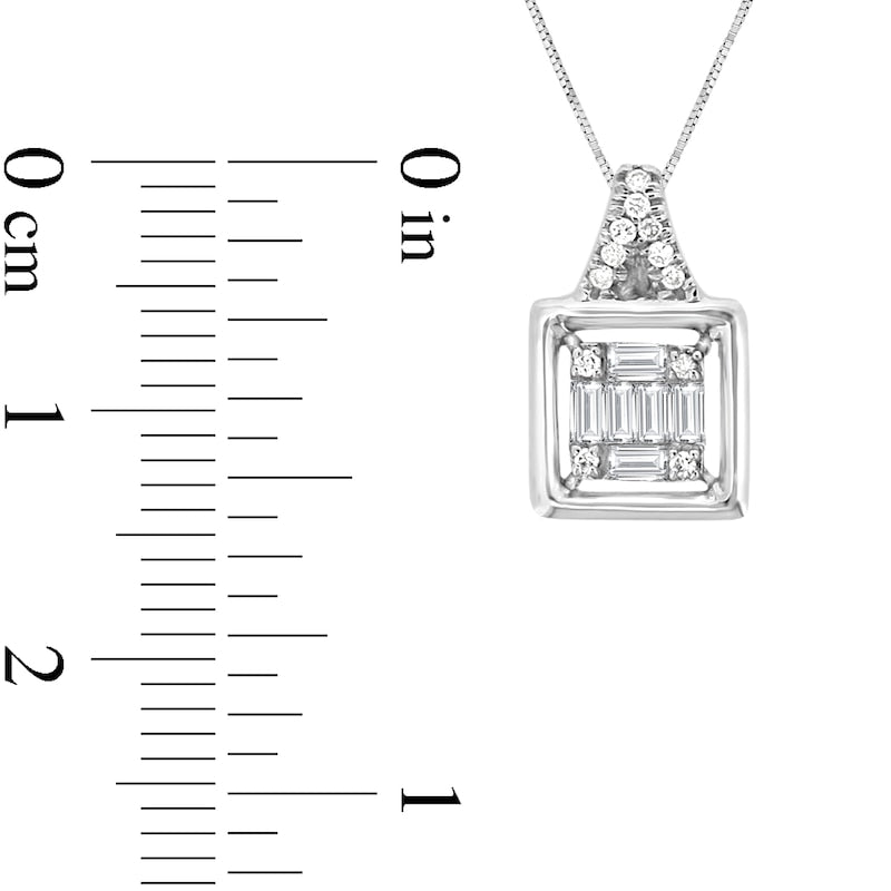 0.2 CT. T.W. Baguette and Round Natural Diamond Square Pendant in 10K White Gold