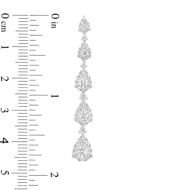 2.2 CT. T.W. Diamond Teardrop Frame Graduated Linear Drop Earrings in 14K White Gold