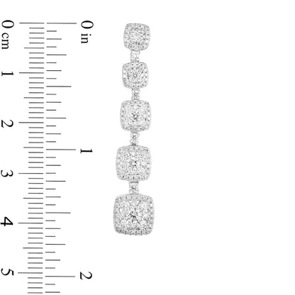 2.5 CT. T.W. Composite Diamond Graduated Cushion Frame Drop Earrings in 14K White Gold
