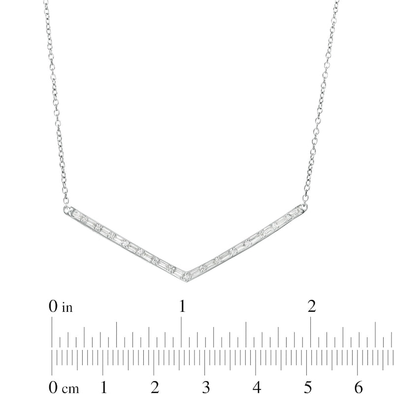 0.25 CT. T.W. Baguette and Round Natural Diamond Chevron Necklace in 10K White Gold