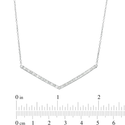 0.25 CT. T.W. Baguette and Round Natural Diamond Chevron Necklace in 10K White Gold