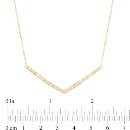 0.25 CT. T.W. Baguette and Round Natural Diamond Chevron Necklace in 10K Yellow Gold