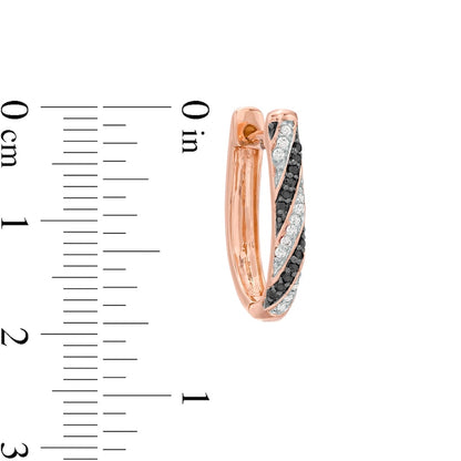 0.25 CT. T.W. Enhanced Black and White Diamond Striped Hoop Earrings in 10K Rose Gold