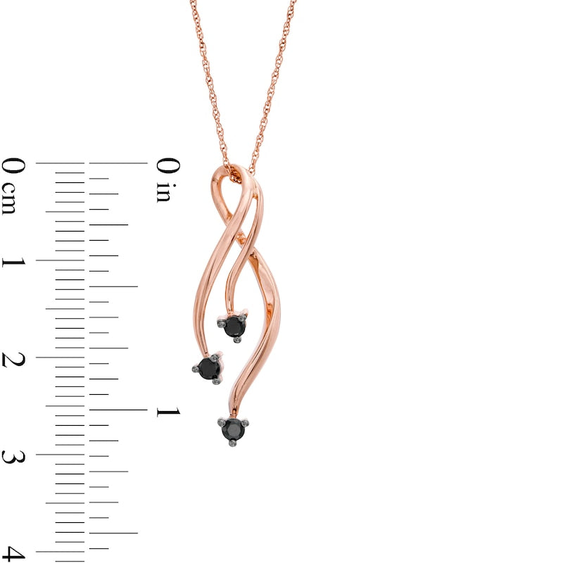 0.17 CT. T.W. Enhanced Black Natural Diamond Triple Ribbon Pendant in 10K Rose Gold