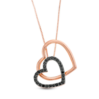 0.2 CT. T.W. Enhanced Black Natural Diamond Tilted Heart Outline Pendant in 10K Rose Gold