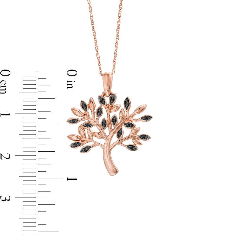 0.05 CT. T.W. Enhanced Black Natural Diamond Tree Pendant in 10K Rose Gold