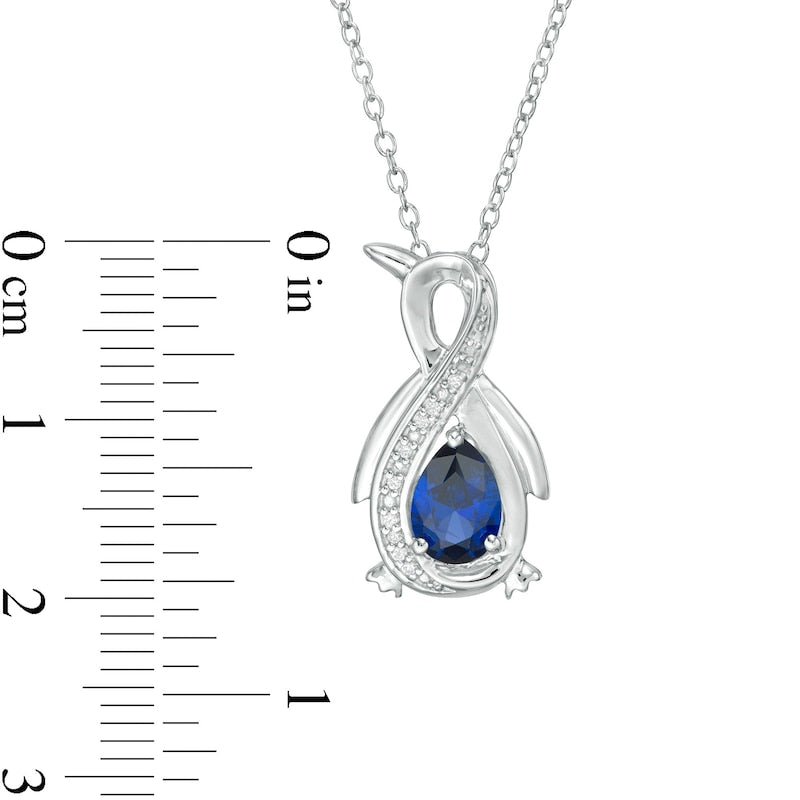 Pear-Shaped Lab-Created Blue Sapphire and Diamond Accent Infinity Penguin Pendant in Sterling Silver